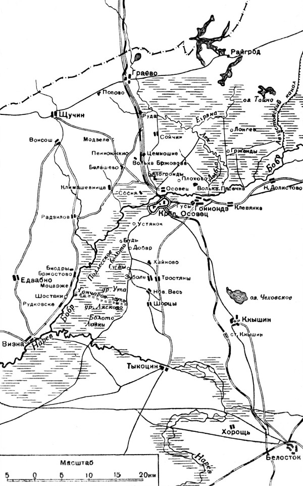 Схема долины Бобра от Августовского канала до Нарева